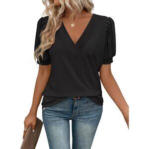 Women's Summer Tops Plus Size V-Neck Casual Blouses Beach Vacation Clothes